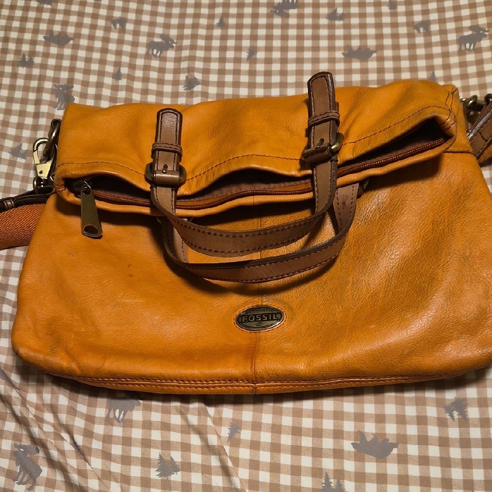 Fossil Orange Leather Cross Body Bag